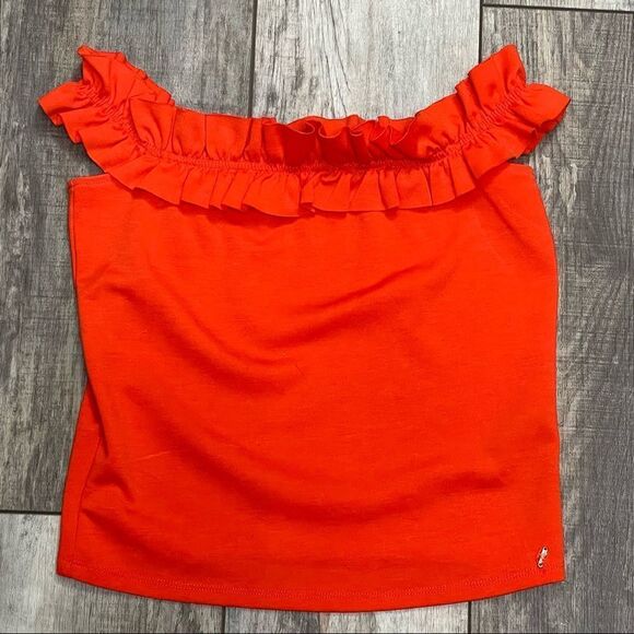 Guess Orange Ruffled Off Shoulder Croptop Size Small - Picture 11 of 12